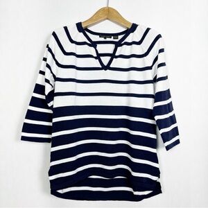 Cotton Navy‎ and White Striped Relaxed Long Sleeve Top Size Large Nautical